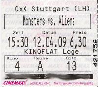 Eintrittskarte Monsters vs. Aliens