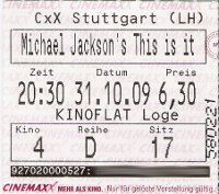 Michael Jackson's This is it Eintrittskarte